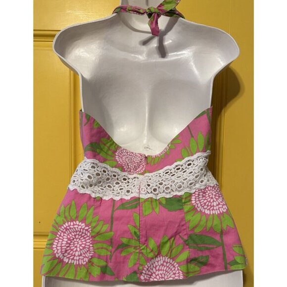 Lilly Pulitzer Halter Blouse Top Women's SZ 10 Colorful Fitted Lace Resort Wear - Picture 2 of 8